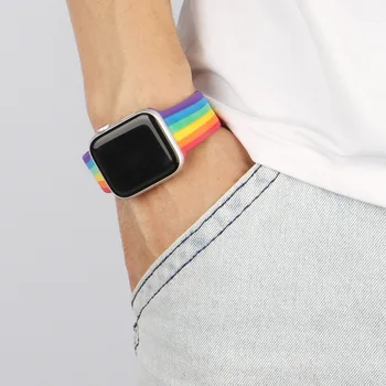 Varavīksnes Solo cilpa Watchband Apple Pulksteņu Siksniņas 42mm 44mm par iwatch sērija 6 SE 5 4 Silikona Elastīgu Jostu, rokassprādzi 38mm 40mm