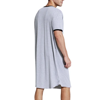 Vīrieši Ilgi Guļ Pidžamā Krekls Ar V-Apkakli, Īsām Piedurknēm Zaudēt Cieto Apkakli, Krūšu Kabatām Elpojošs Pulovers Sleepwear