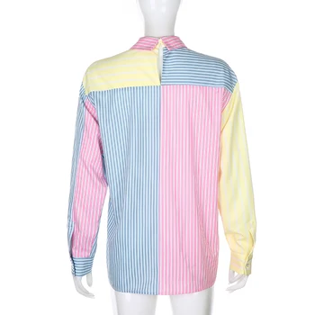 Weekeep Svītrainām Iespiesti Daudzām Sievietēm Vintage 90s Krekls Lielgabarīta Modes Pogu Krāsains Blūzes Streetwear Harajuku Apģērbi