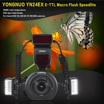 YONGNUO YN24EX E-TTL Makro Zibspuldzes Speedlite 5600K Canon EOS 1Dx 5D3 6D 7D 70D 80D Kameras Speedlite