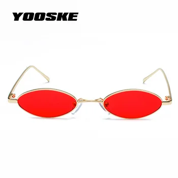 YOOSKE Mazas Ovālas formas Saulesbrilles par Sievietēm, Vīriešiem Luksusa Apaļā Saules Brilles Retro Metāla Rāmis Skaidrs, Sarkans, Rozā Brilles