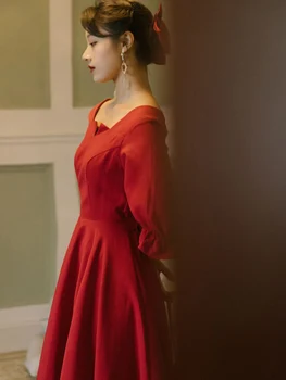YOSIMI Sarkana Gara Kleita Sievietēm Vintage 