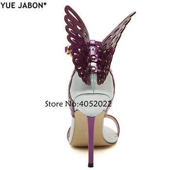 YUE JABON Luksusa Ādas augstpapēžu Kurpes Sieviešu Butterfly Ziedu Norādīja Toe Sekla Muti Rozā, Violeta Sūkņi Dāma Kāzu kurpes