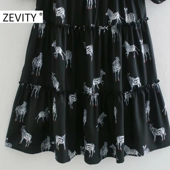 ZEVITY sieviešu vintage V Kakla dzīvnieku print agaric mežģīņu midi kleitu sieviete trīs ceturtdaļu piedurknēm gadījuma vestido šiks kleitas DS4506
