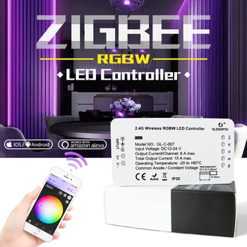 ZIGBEE RGBW led lentes kontrolieris zll vienošanās dc12-24v smart app kontroles darbs ar amazon echo plus un daudzi vārti
