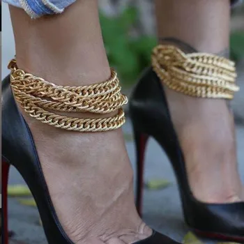 Zelta daudzslāņu Ķēdes Potītes Rokassprādzi Sievietēm Hip Hop Bohēmijas Sākotnējā Anklet Aproce par Kāju Pēdu Rotaslietas basām kājām, Sandales