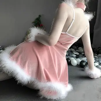 Ziemassvētku Ziemsvētki Puse Bumbu Kleita Lady Santa Claus Cosplay Kostīmu Sexy Apakšveļa Siltie Samta Kleitas Meitene Viesmīle Vienotu