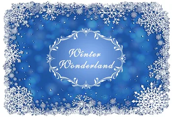 Zila Ziemas Wonderland Vinila Fons, Iespiests Baltā Snowflakes Pielāgotus Tekstus Bērnu Bērniem Dzimšanas Dienas Ballīti Photo Booth Fona