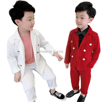 Zēni Baltu Kristību, Kāzu Uzvalks Ziedu Zēnu Jaka, Bikses 2gab Tērps Bērniem Oficiālās Izlaiduma Kleitu Bērni Smokings Kostīms